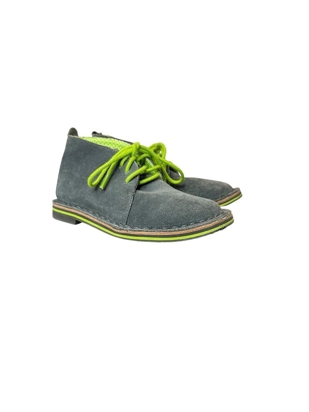 Cole Haan Air Paul Stripe Chukka Boys Size 8 Gray Suede Lime Green Lace Up Boot